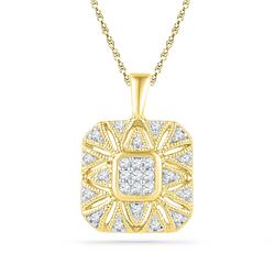 Diamond Square Cluster Pendant 1/6 Cttw 10kt Yellow Gold