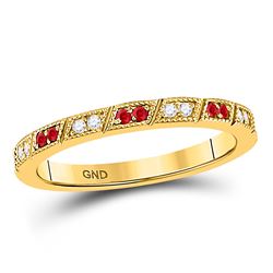 Round Ruby Diamond Milgrain Stackable Band Ring 1/4 Cttw 10kt Yellow Gold
