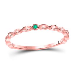 Round Emerald Solitaire Milgrain Stackable Band Ring .01 Cttw 10kt Rose Gold