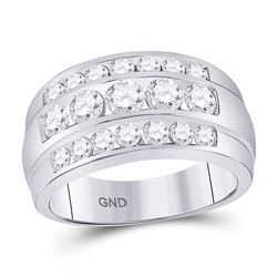 Mens Diamond Triple Row Band Ring 2-1/3 Cttw 14kt White Gold