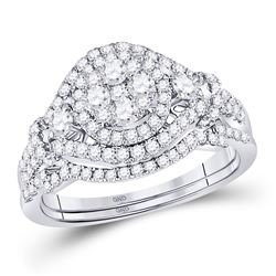 Diamond Cluster Bridal Wedding Engagement Ring Band Set 1.00 Cttw 14kt White Gold