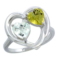 2.61 CTW Diamond, Aquamarine & Lemon Quartz Ring 10K White Gold - REF-27K5W