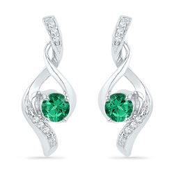 Round Lab-Created Emerald Solitaire Diamond Earrings 1/3 Cttw 10kt White Gold