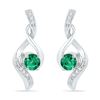 Image 1 : Round Lab-Created Emerald Solitaire Diamond Earrings 1/3 Cttw 10kt White Gold