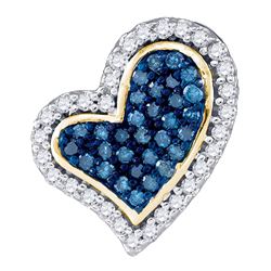 Round Blue Color Enhanced Diamond Heart Pendant 1/8 Cttw 10kt Yellow Gold