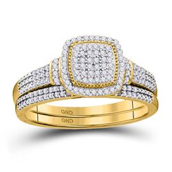Diamond Square Cluster Bridal Wedding Engagement Ring Band Set 1/3 Cttw 10kt Yellow Gold