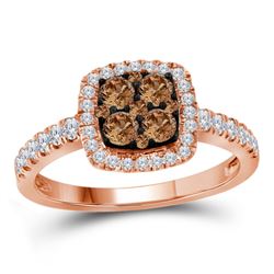 Round Brown Diamond Square Cluster Ring 3/4 Cttw 14kt Rose Gold