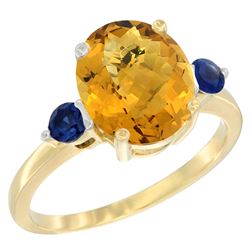 2.64 CTW Quartz & Blue Sapphire Ring 14K Yellow Gold - REF-31H4M