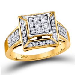 Round Pave-set Diamond Square Frame Cluster Ring 1/4 Cttw 10kt Yellow Gold