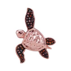 Round Red Color Enhanced Diamond Sea Turtle Tortoise Pendant 1/10 Cttw 10kt Rose Gold