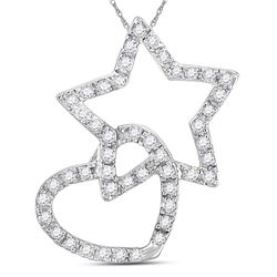 Diamond Linked Star Heart Pendant 1/8 Cttw 14kt White Gold