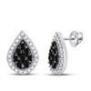 Image 1 : Round Black Color Enhanced Diamond Teardrop Cluster Stud Earrings 1/2 Cttw 10kt White Gold