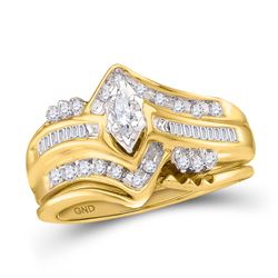 Marquise Diamond Bridal Wedding Engagement Ring Band Set 1/4 Cttw 14kt Yellow Gold