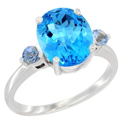 2.64 CTW Swiss Blue Topaz & Blue Sapphire Ring 10K White Gold - REF-24K5W