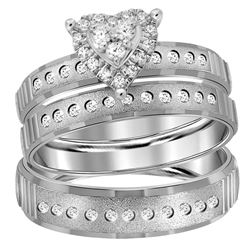 His & Hers Diamond Heart Matching Bridal Wedding Ring Band Set 1/3 Cttw 14kt White Gold