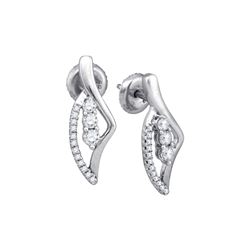 Diamond 3-Stone Vertical Stud Earrings 1/3 Cttw 10kt White Gold
