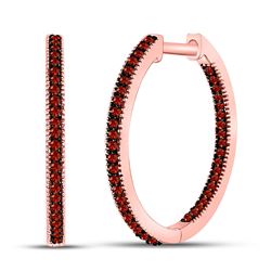 Round Red Color Enhanced Diamond Hoop Earrings 1/4 Cttw 10kt Rose Gold