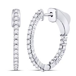 Diamond Single Row Hoop Earrings 1/2 Cttw 10kt White Gold