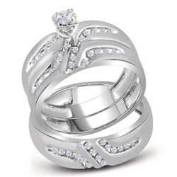 His & Hers Diamond Solitaire Matching Bridal Wedding Ring Band Set 1/4 Cttw 14kt White Gold
