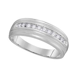 Mens Diamond Single Row Milgrain Wedding Band Ring 1/4 Cttw 10kt White Gold
