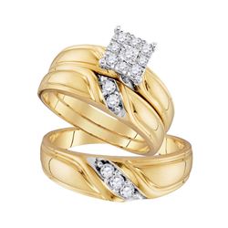 His & Hers Diamond Cluster Matching Bridal Wedding Ring Band Set 1/3 Cttw 10kt Yellow Gold