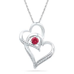 Round Lab-Created Ruby Heart Pendant 1/3 Cttw 10kt White Gold