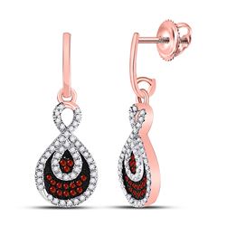 Round Red Color Enhanced Diamond Teardrop Dangle Earrings 3/8 Cttw 10kt Rose Gold