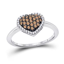 Brown Diamond Cluster Heart Ring 1/3 Cttw 10k White Gold