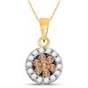 Image 1 : Brown Diamond Flower Cluster Circle Pendant 1/2 Cttw 14k Yellow Gold