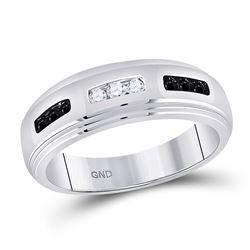 Black Color Enhanced Diamond Channel-set Mens Wedding Anniversary Band Ring 1/3 Cttw 10k White Gold
