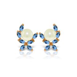 Genuine 3.25 ctw Blue Topaz Earrings 14KT Rose Gold - REF-30T2A
