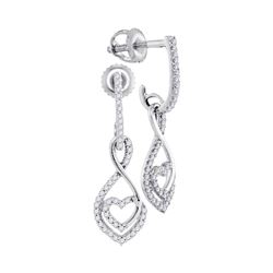 Diamond Heart Dangle Screwback Earrings 1/4 Cttw 10kt White Gold