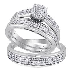 His & Hers Diamond Cluster Matching Bridal Wedding Ring Band Set 1/2 Cttw 10kt White Gold