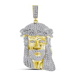 Mens Diamond Jesus Christ Face Charm Pendant 1-1/4 Cttw 10kt Yellow Gold