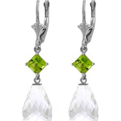 Genuine 11 ctw White Topaz & Peridot Earrings 14KT White Gold - REF-39R3P