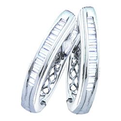 Baguette Channel-set Diamond Hoop Earrings 1/4 Cttw 10kt White Gold