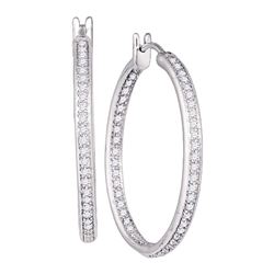 Diamond Inside Outside Hoop Earrings 1.00 Cttw 14kt White Gold