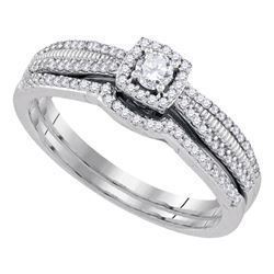 Diamond Halo Bridal Wedding Engagement Ring Band Set 1/3 Cttw 10kt White Gold
