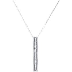 Round Baguette Diamond Vertical Bar Pendant 1/2 Cttw 10kt White Gold