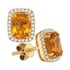 Image 1 : Cushion Citrine Solitaire Diamond Frame Earrings 1.00 Cttw 14kt White Gold