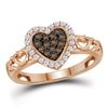 Image 1 : Round Brown Diamond Heart Ring 1/4 Cttw 10kt Rose Gold