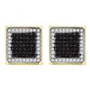 Image 1 : Mens Round Black Color Enhanced Diamond Square Frame Cluster Earrings 7/8 Cttw 10kt Yellow Gold