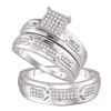 Image 1 : His & Hers Diamond Cluster Matching Bridal Wedding Ring Band Set 1/5 Cttw 10kt White Gold
