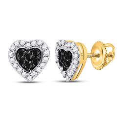 Round Black Color Enhanced Diamond Heart Earrings 1/3 Cttw 10kt Yellow Gold