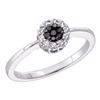 Image 1 : Round Black Color Enhanced Diamond Slender Flower Cluster Ring 1/4 Cttw 14kt White Gold