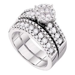 Diamond Bridal Wedding Engagement Ring Band Set 1-3/4 Cttw 14kt White Gold