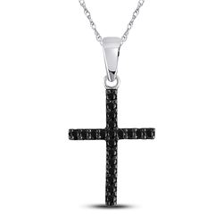 Round Black Color Enhanced Diamond Cross Religious Pendant 1/5 Cttw 10kt White Gold