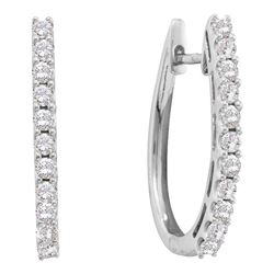 Diamond Single Row Hoop Earrings 1.00 Cttw 14kt White Gold