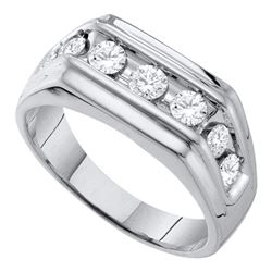Mens Diamond Squared Edges Single Row Band Ring 1.00 Cttw 10kt White Gold
