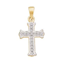 Diamond Small Scalloped Cross Religious Pendant 1/12 Cttw 10kt Yellow Gold